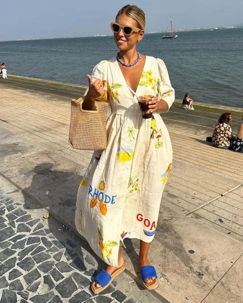 ANNI - Prinditud linane kleit