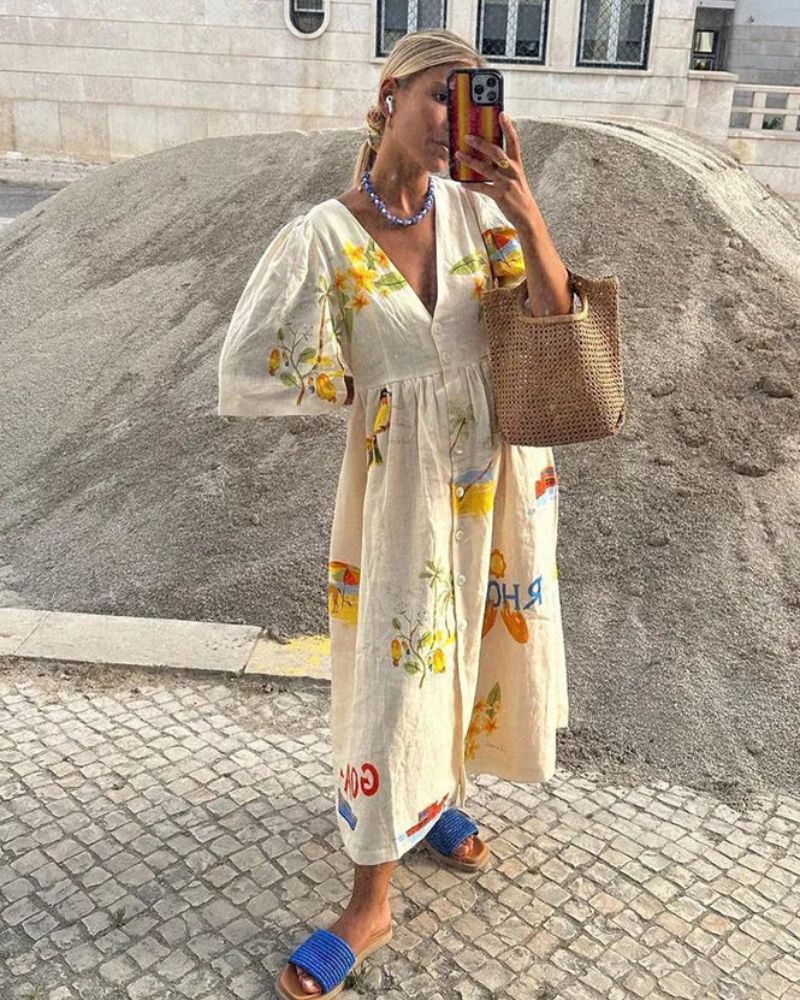 ANNI - Prinditud linane kleit