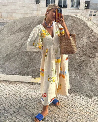 ANNI - Prinditud linane kleit