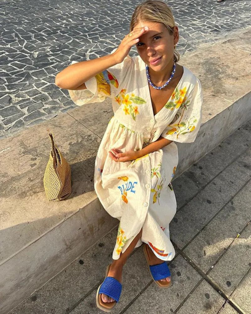 ANNI - Prinditud linane kleit