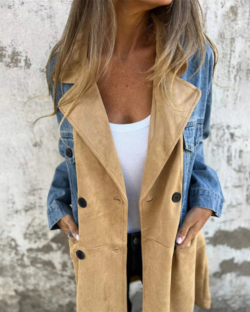 Sara - Denim camel mantel