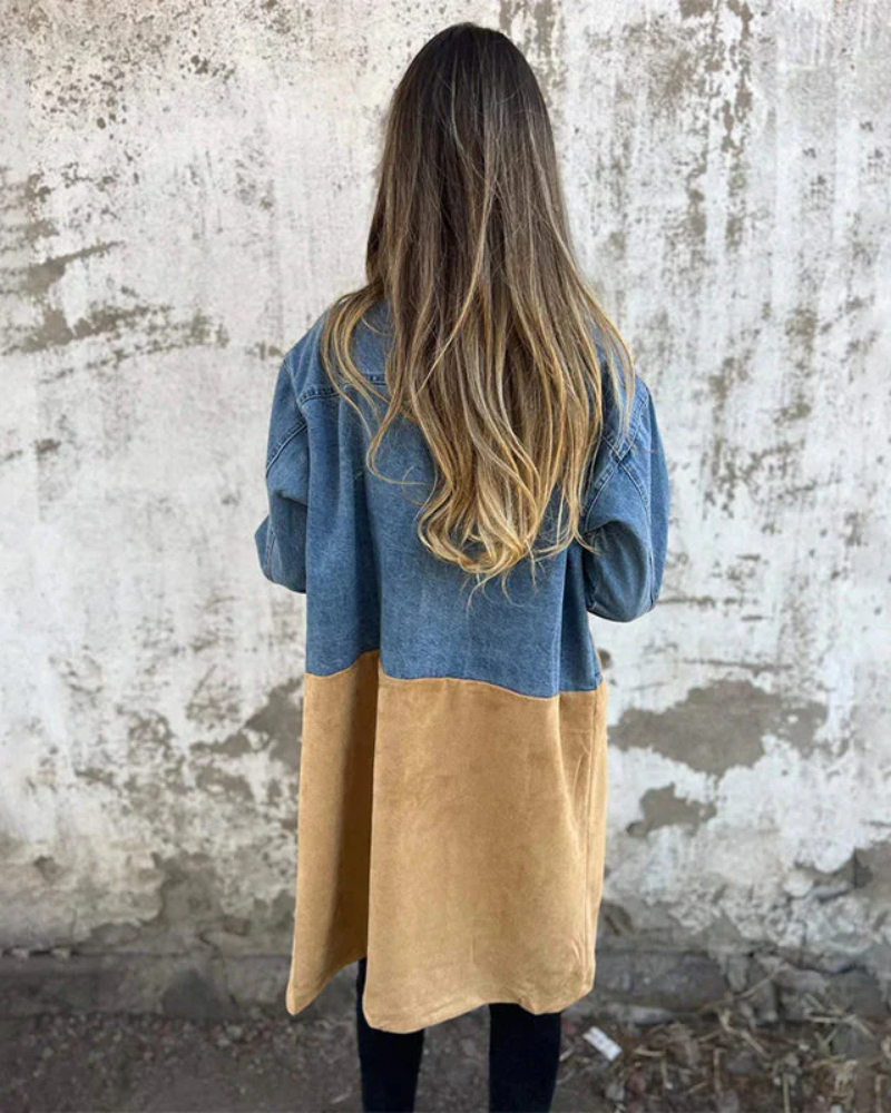 Sara - Denim camel mantel