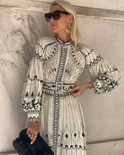 Eulalia - Retro Kõrge Kaelusega Boho Kleid