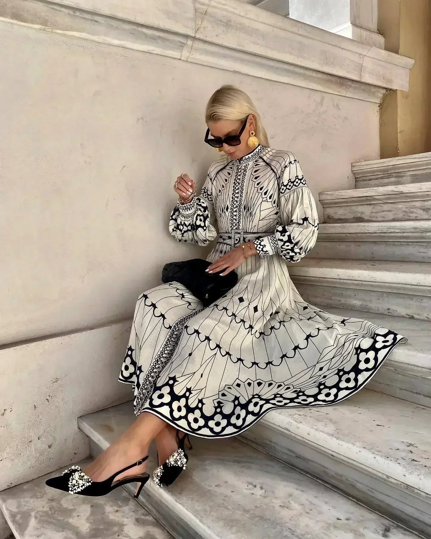 Eulalia - Retro Kõrge Kaelusega Boho Kleid